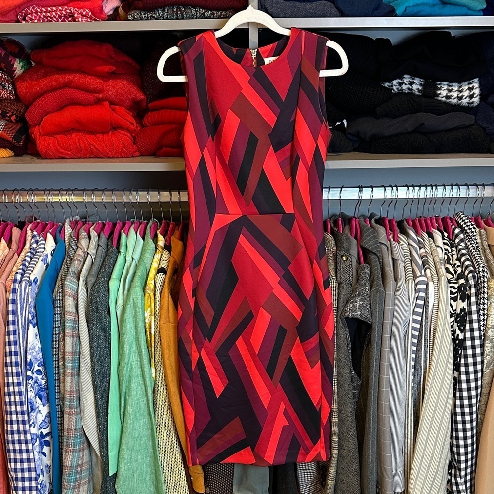 Calvin Klein red/purple sleeveless exposed back zipper dress size 2